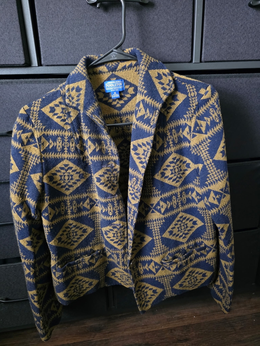Pendleton Navy and Gold Aztec Pattern Wool Blazer
